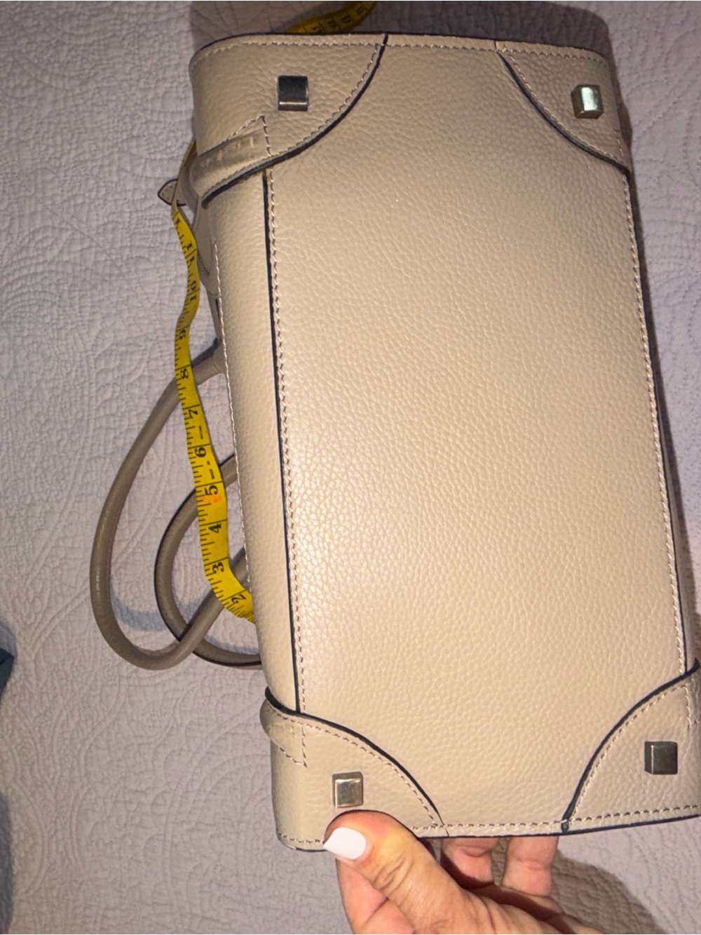 Beige Leather Tote Bag - Structured Women's Handbag - Picture 2 of 6